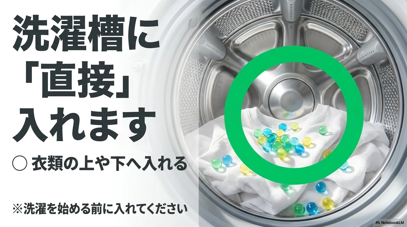 アロマジュエルを洗濯槽に直接入れる正しい使い方