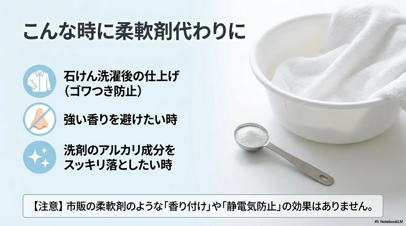 石けん洗濯後や強い香りを避けたい時にクエン酸を柔軟剤代わりに使う場面