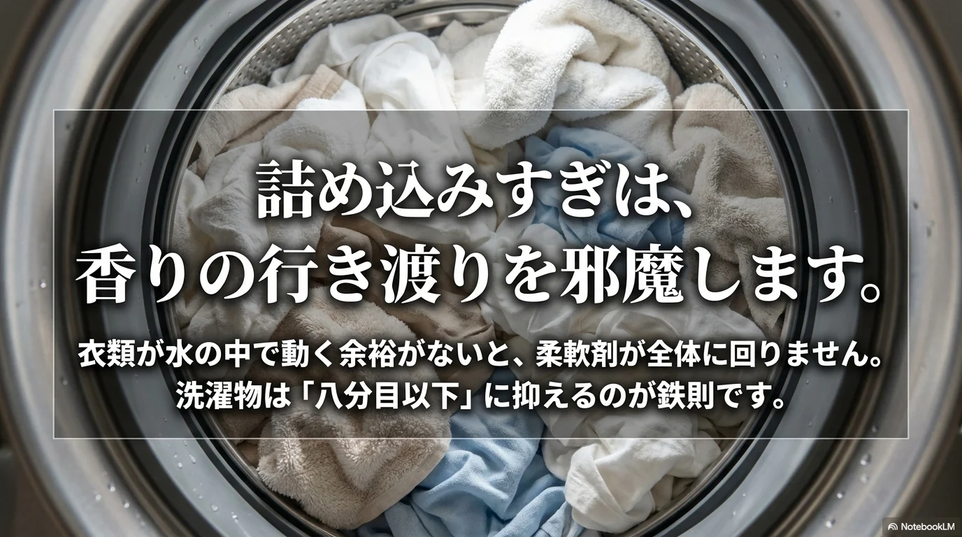 洗濯物の詰め込みすぎで柔軟剤の香りが行き渡りにくい状態