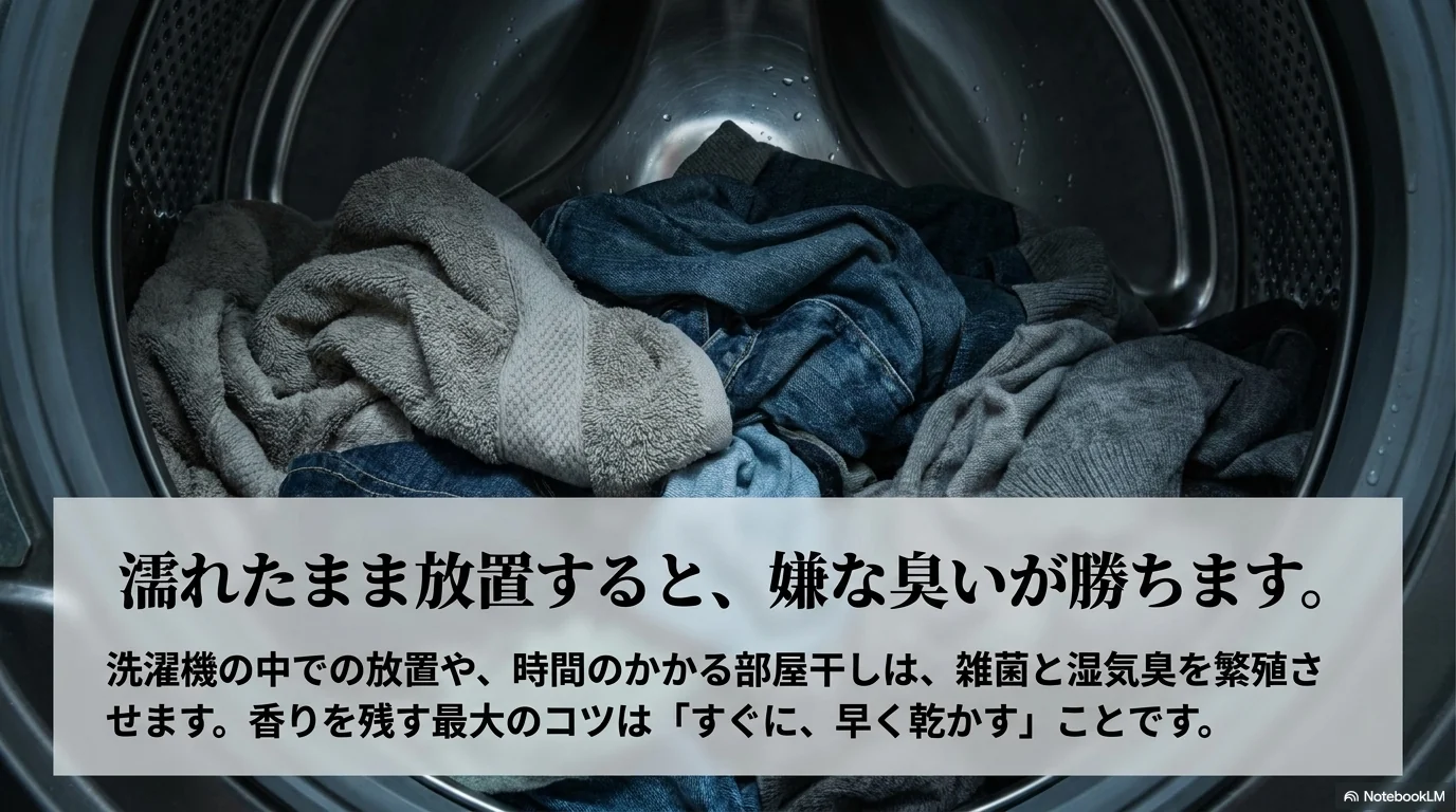 濡れた洗濯物を放置すると嫌な臭いが柔軟剤の香りに勝ちやすい