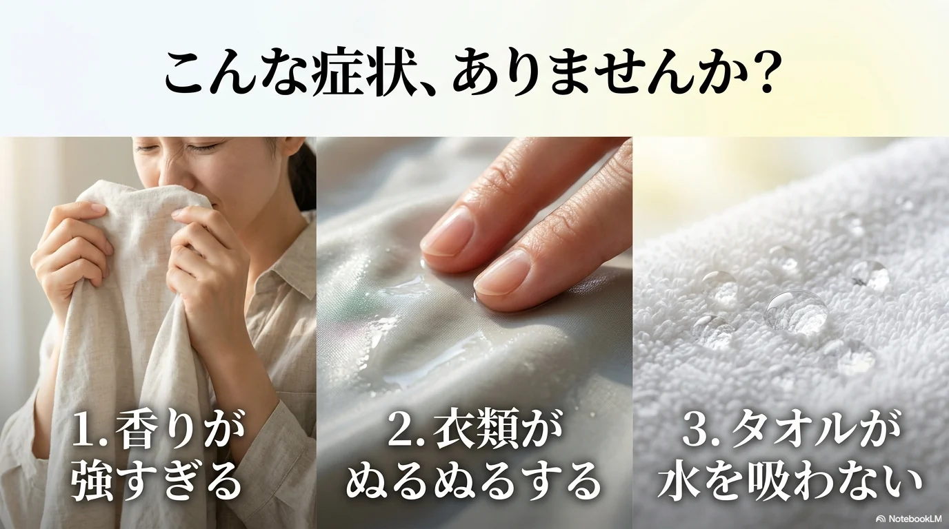 柔軟剤を入れすぎた時に起こりやすい香りの強さやぬめりや吸水性低下