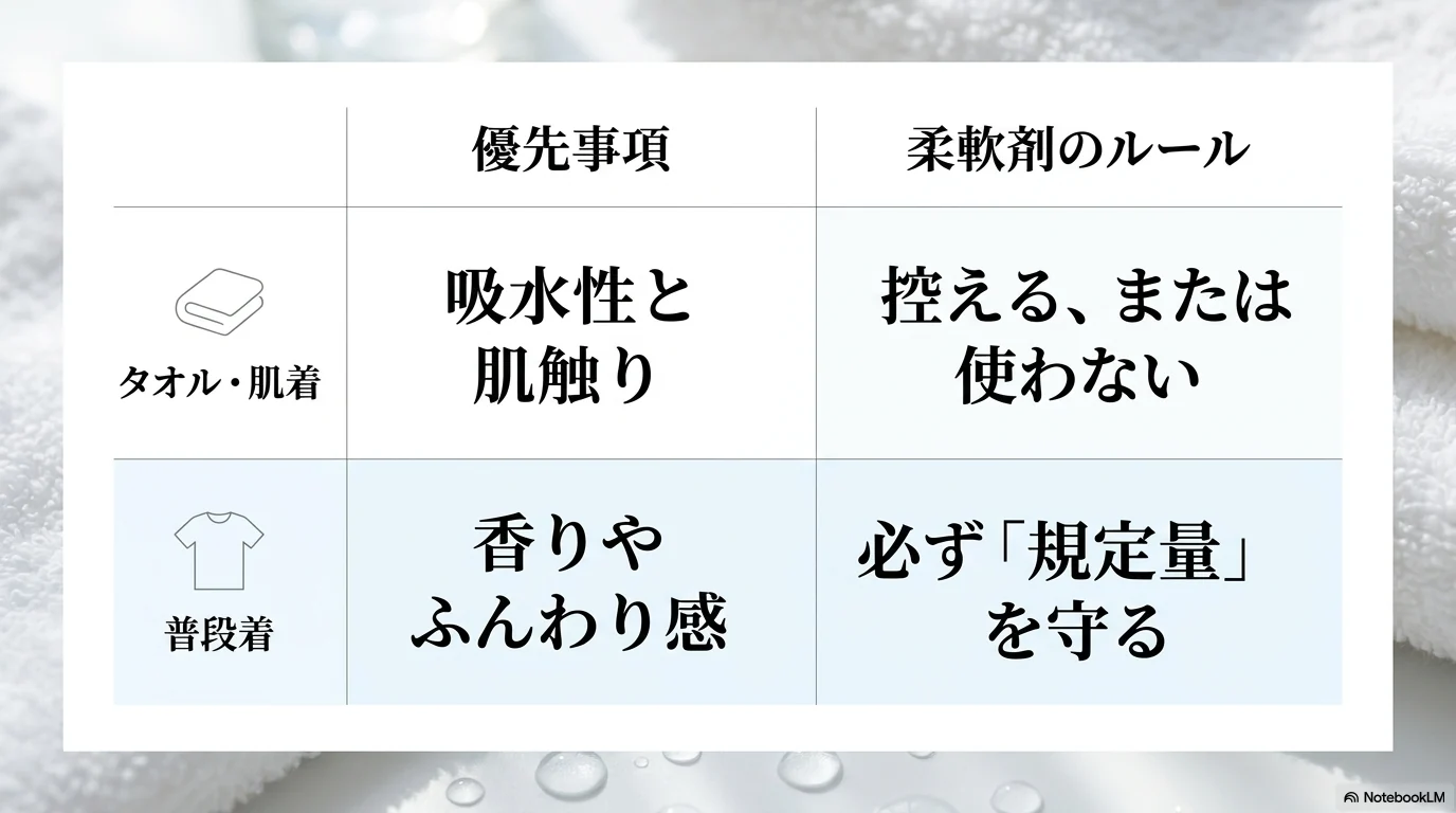 タオルや肌着は柔軟剤の香りより吸水性と肌触りを優先する