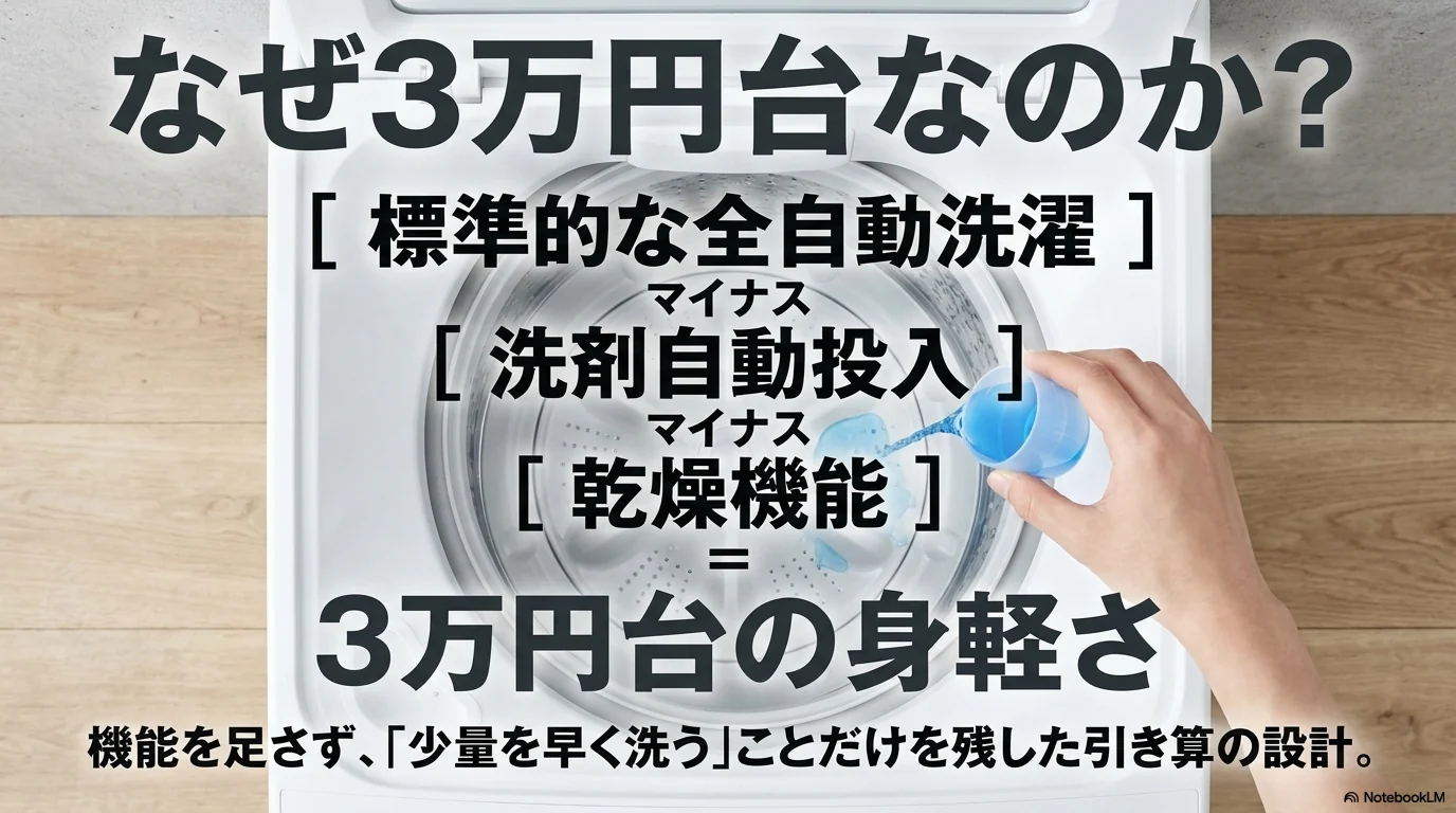 3万円台の洗濯機が自動投入や乾燥機能を絞り少量洗いに寄せた考え方