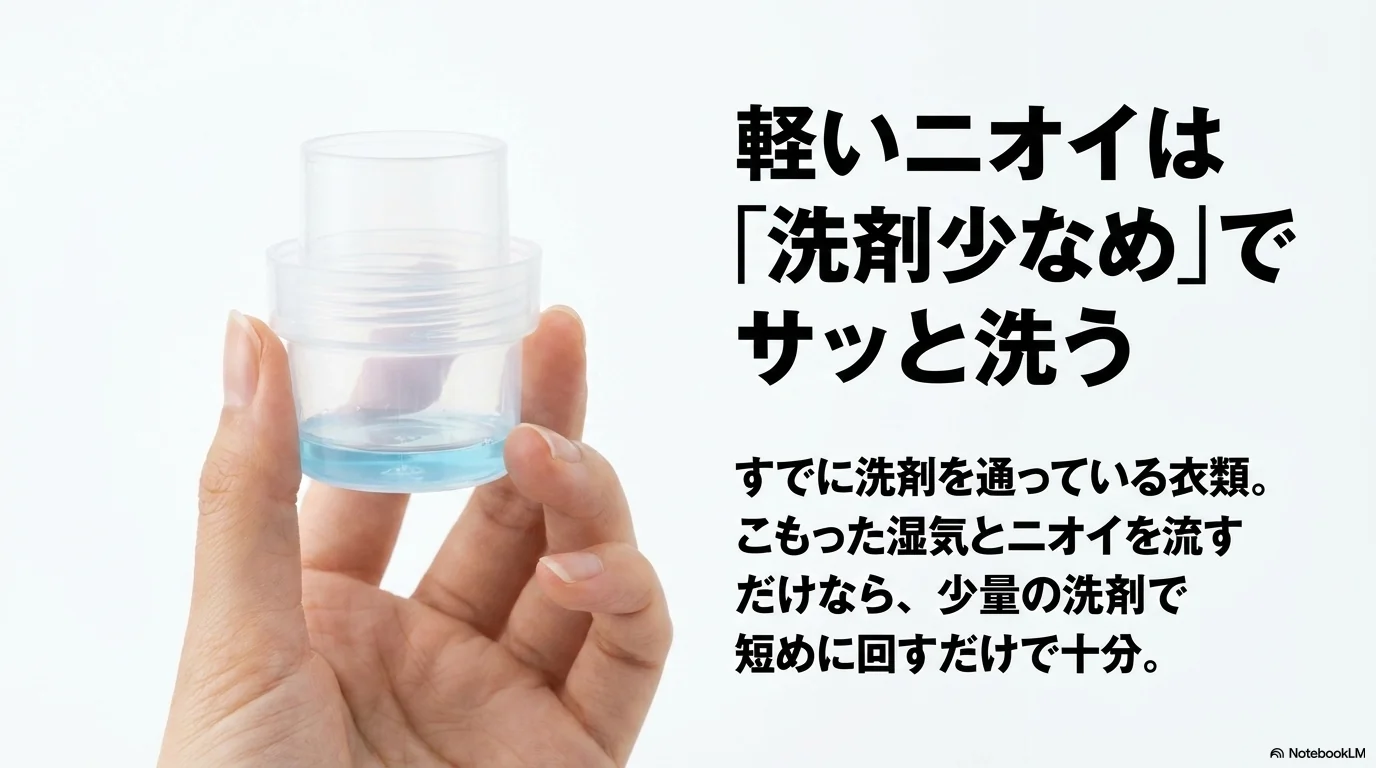 軽い臭いは洗剤少なめで洗い直す目安
