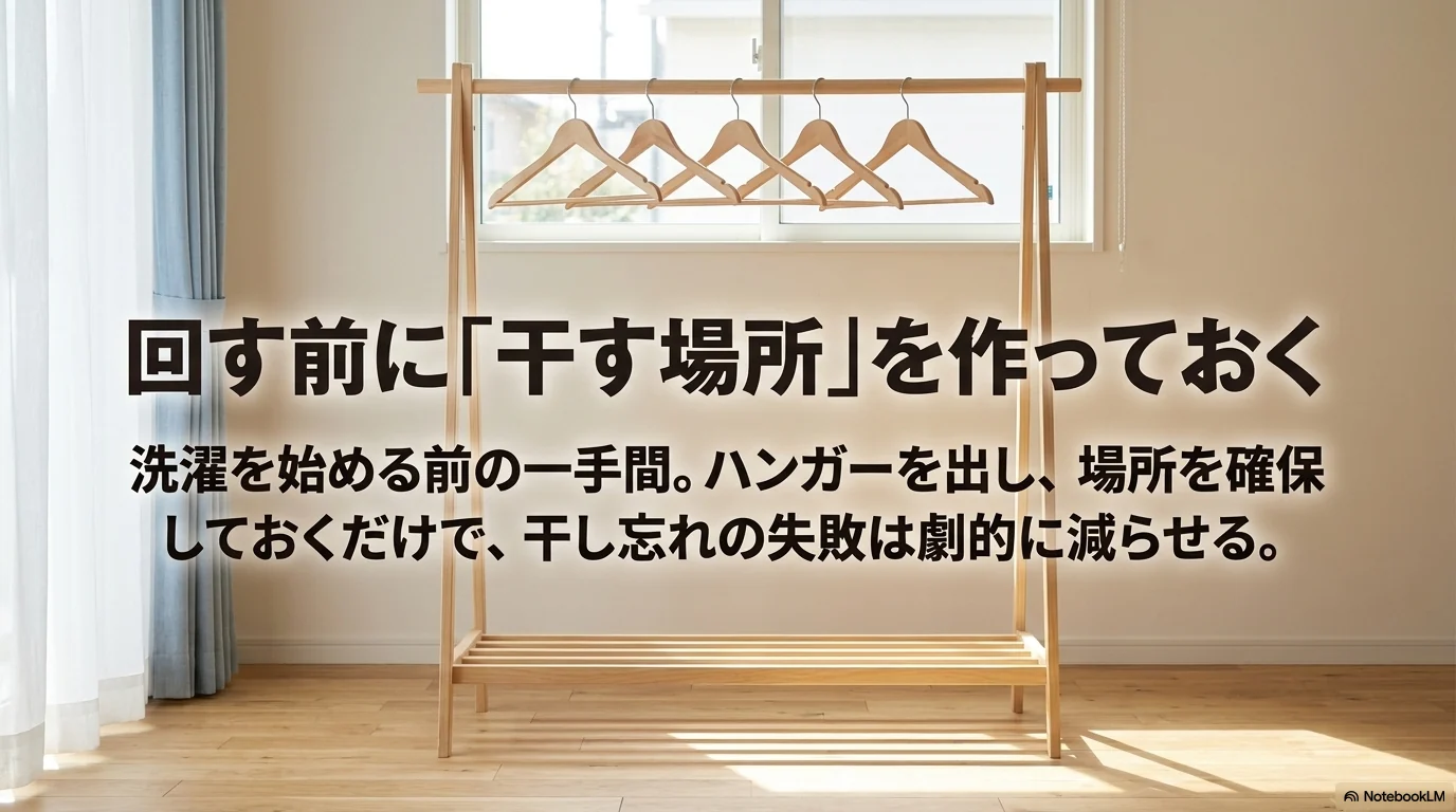 洗濯前に干す場所を作って干し忘れを予防する