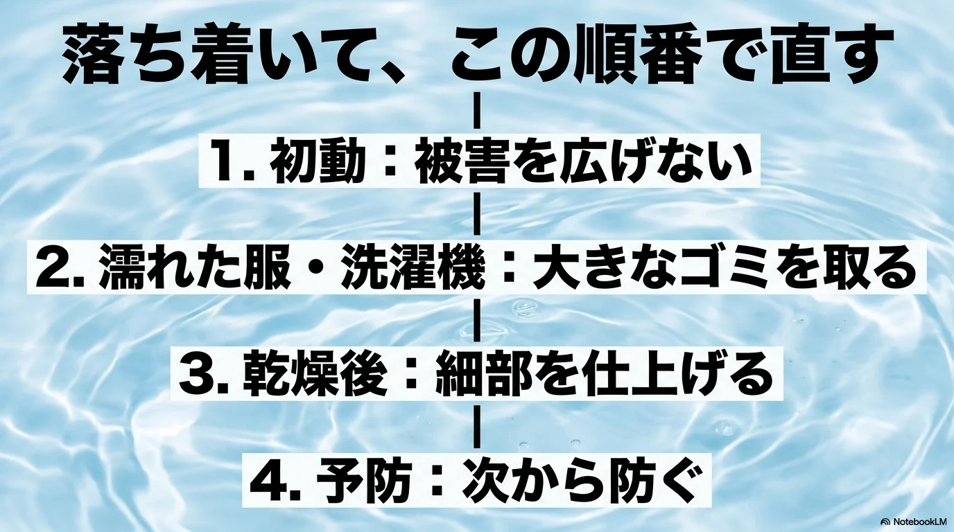 ティッシュを洗ってしまった時に被害を広げず直す順番
