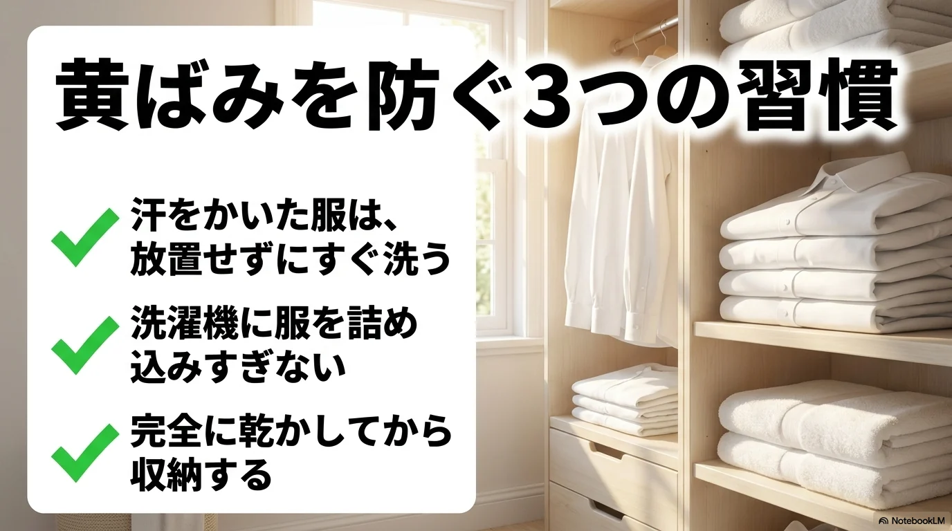 洗濯の黄ばみを防ぐための早めの洗濯と乾燥と保管の習慣