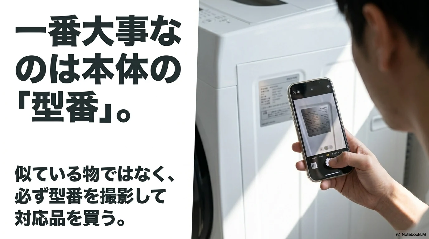 洗濯機本体の型番を確認して対応する交換フィルターを買う説明