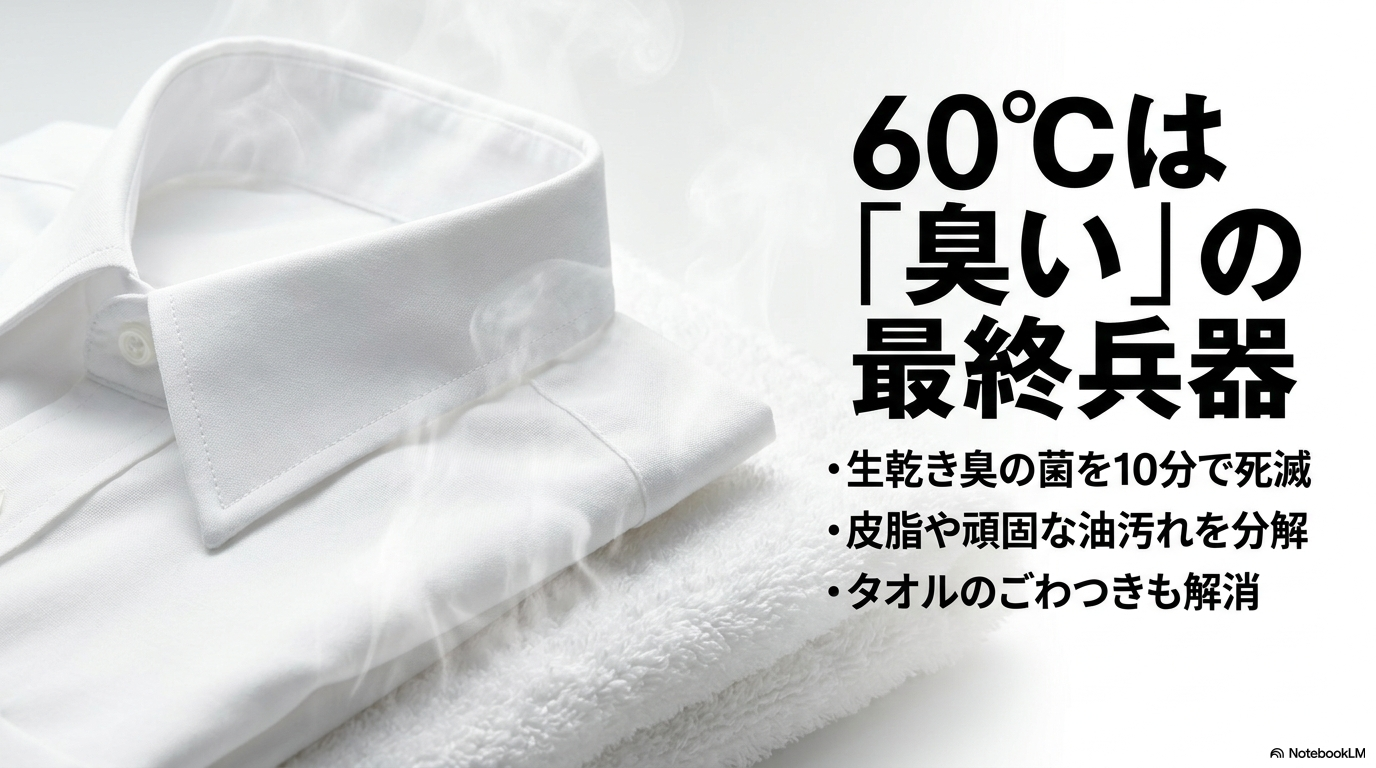 60度洗濯が臭い対策に強いことを示す図解