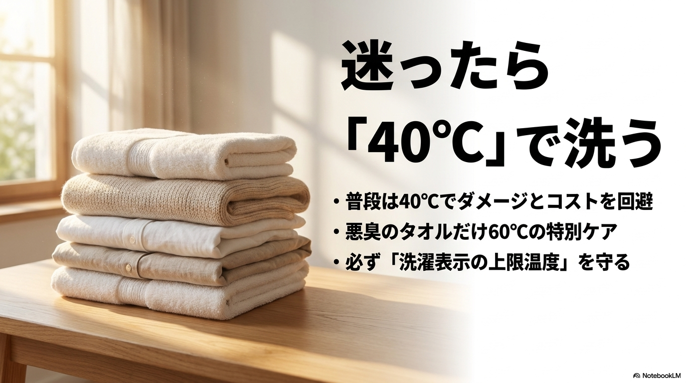 迷ったら40度で洗うという結論を示す図解