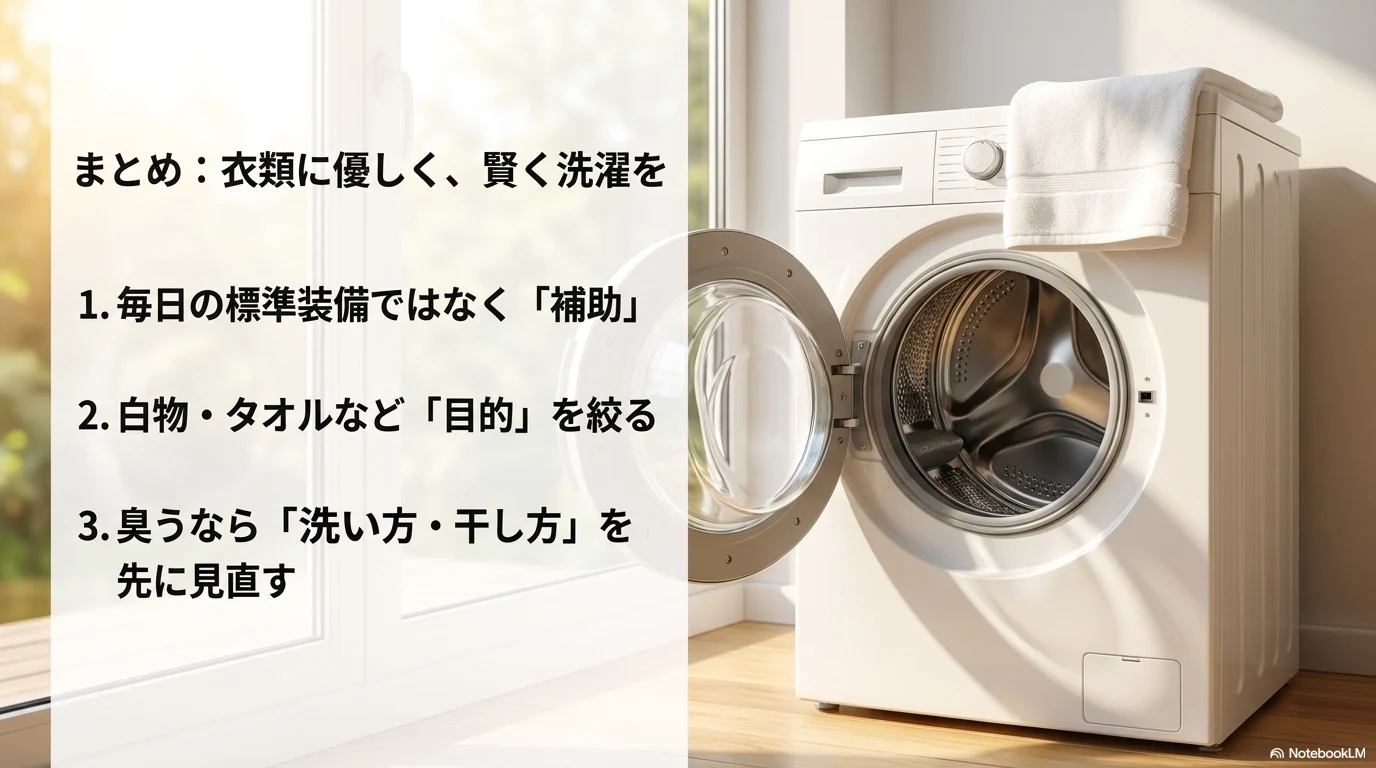 酸素系漂白剤は衣類に優しく賢く使うことをまとめた洗濯機とタオルの画像