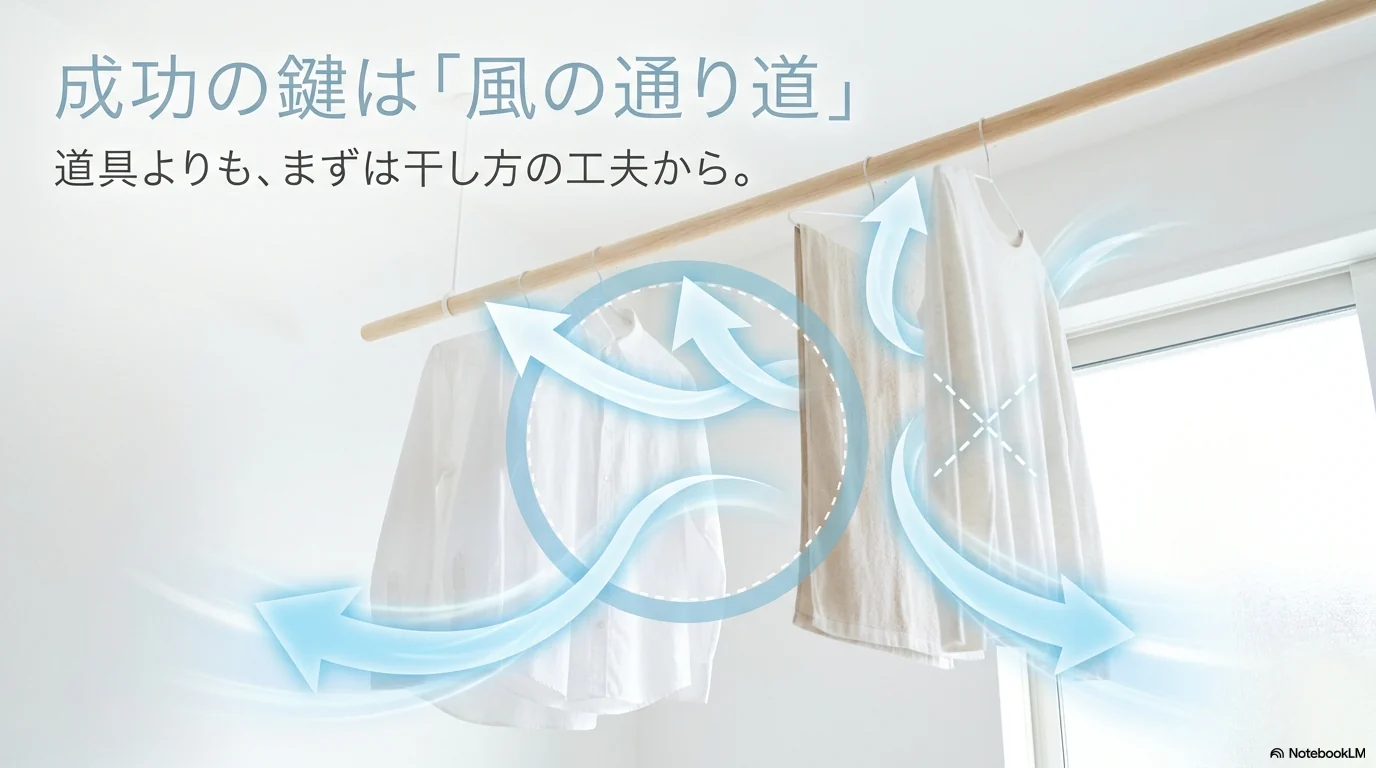 部屋干しでは風の通り道を作ることが大切