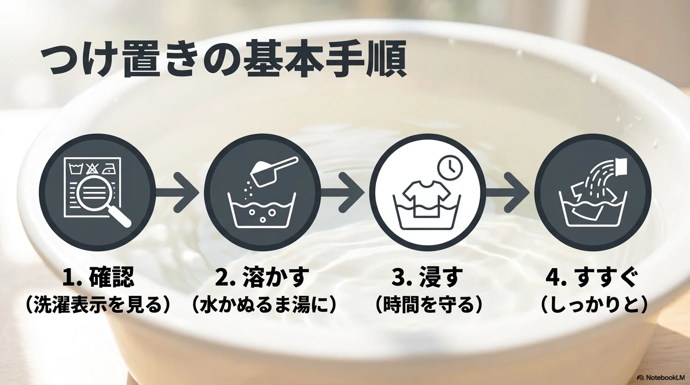 過炭酸ナトリウムのつけ置きで洗濯表示確認から溶かして浸してすすぐ基本手順