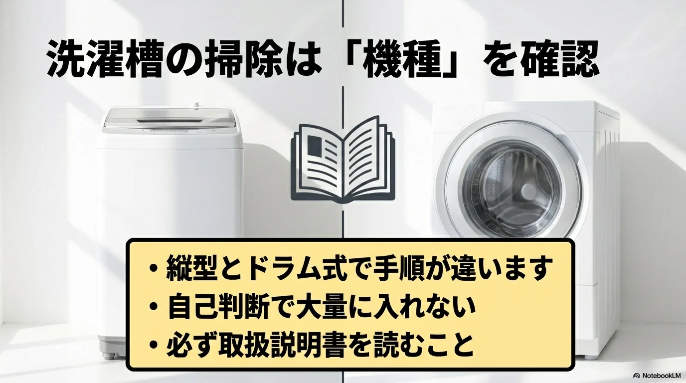 過炭酸ナトリウムで洗濯槽掃除をする前に縦型とドラム式の取扱説明書を確認する注意点