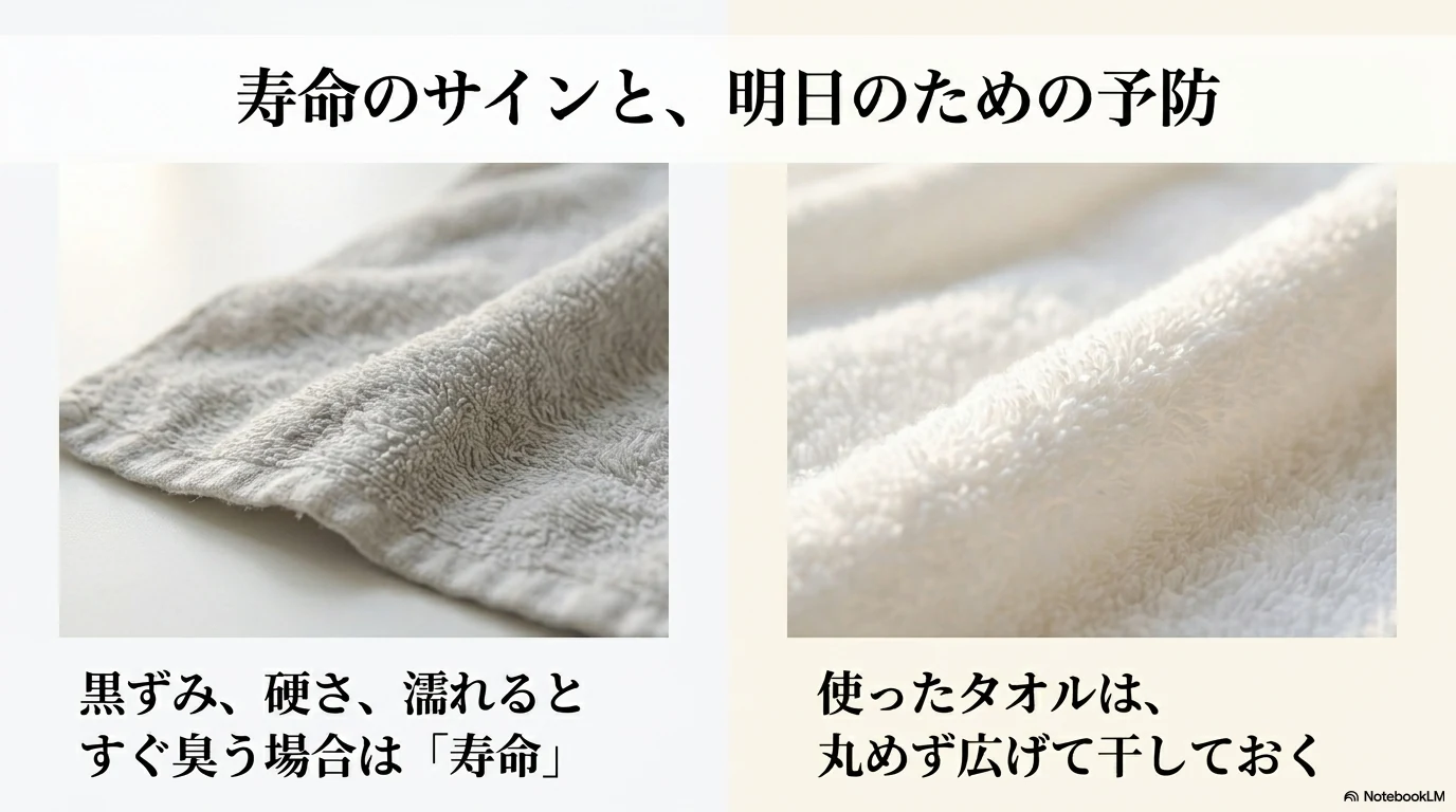 黒ずみや硬さなど臭いが取れないタオルの寿命サイン