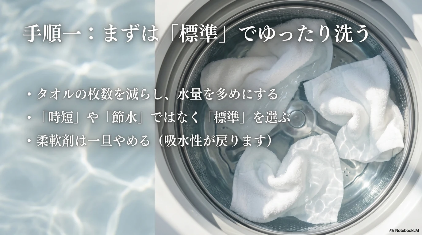 臭いが取れないタオルを標準コースでゆったり洗い直す手順