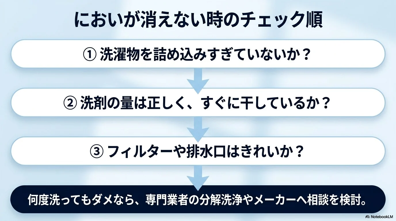 洗濯槽掃除後もにおいが残る時に確認したい順番