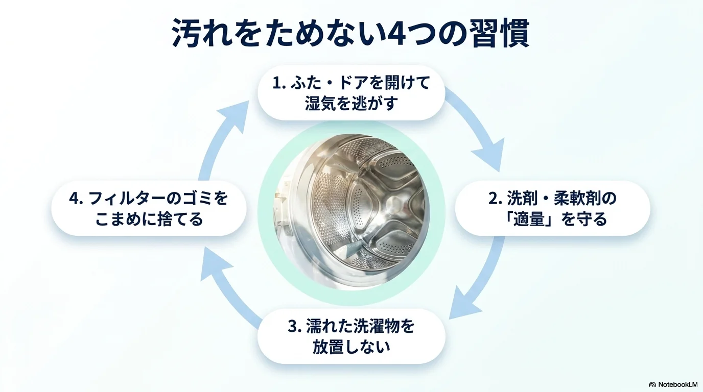 洗濯槽に汚れをためないための毎回できる4つの予防習慣