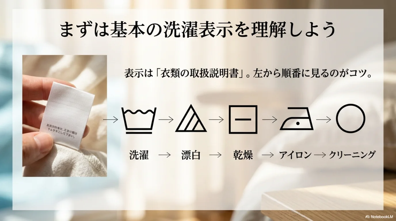 洗濯表示の基本となるマークの意味を整理した図